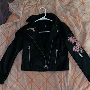Kid Leather Jacket with Pink Humming Bird